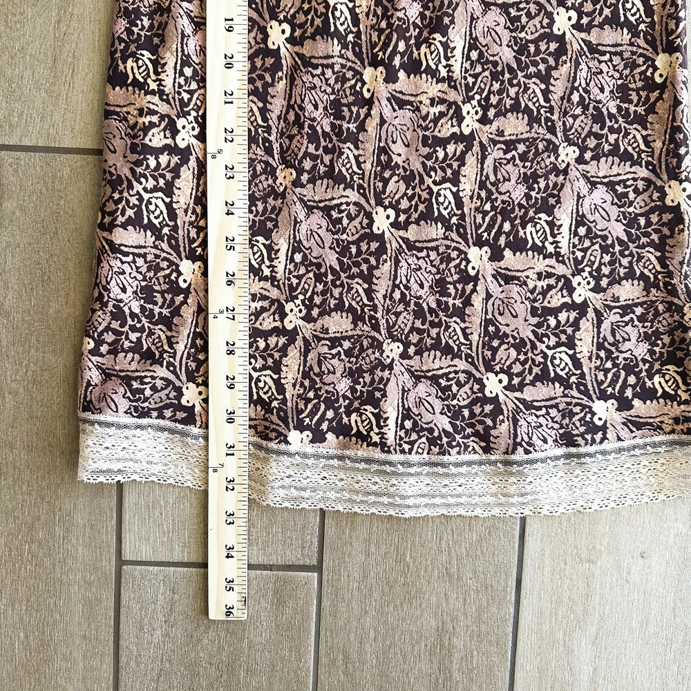 Gap 100% Silk Slip Small Paisley Lace Trim Fairy Romantic Brown/Ivory Y2K Sexy - Picture 9 of 9